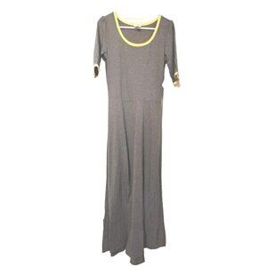 LuLaRoe L "Ana" Heathered Dark Gray w/Yellow Trim Short Sleeve Maxi Dress